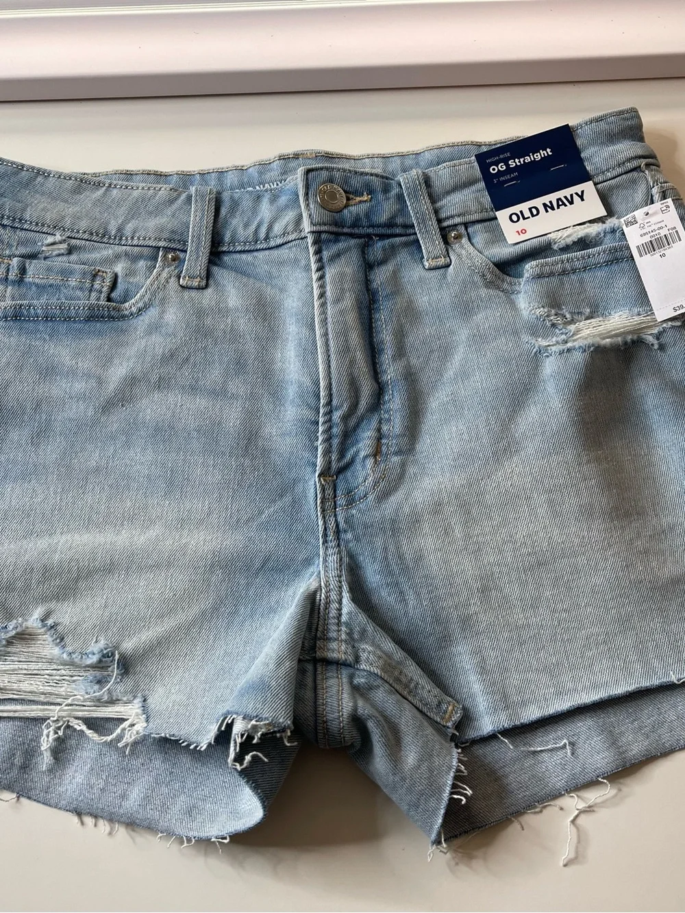 2 Old Navy OG straight Jean shorts, Dark Blue and Light Blue Wash - Picture 2 of 5